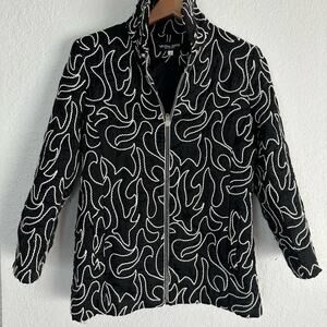 Vivian Shyu Black Embroidered Quilted Full Zip Jacket Blazer Glam Designer